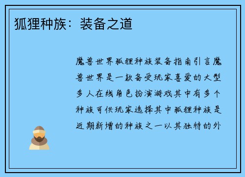 狐狸种族：装备之道