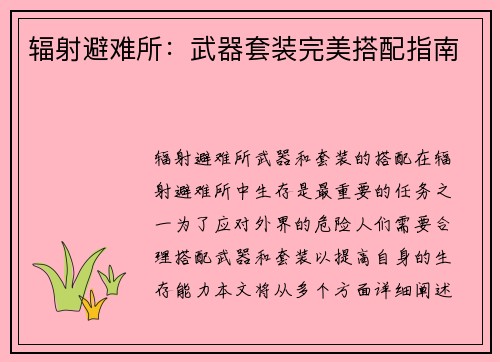 辐射避难所：武器套装完美搭配指南